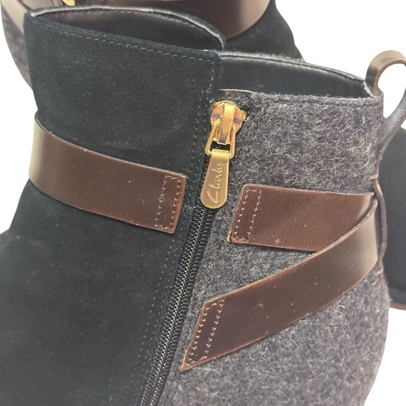 Clarks Spiced River Ankle Boots Booties black Suede gray wool tweed size 10 - Picture 6 of 9